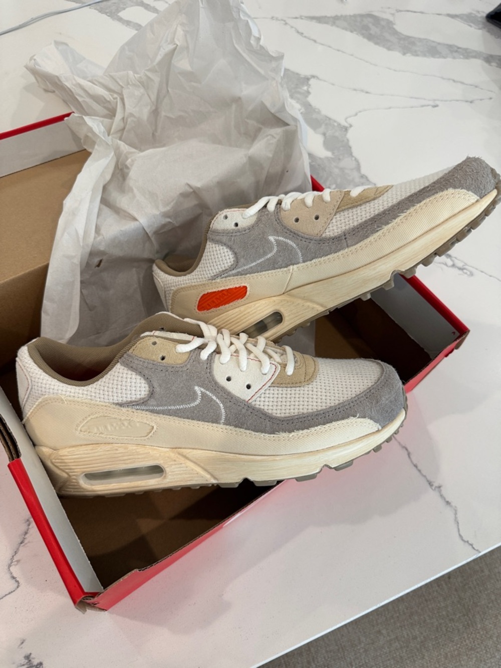 Nike Men’s Air Max Sneakers - Cream, Gray & Orange Accent